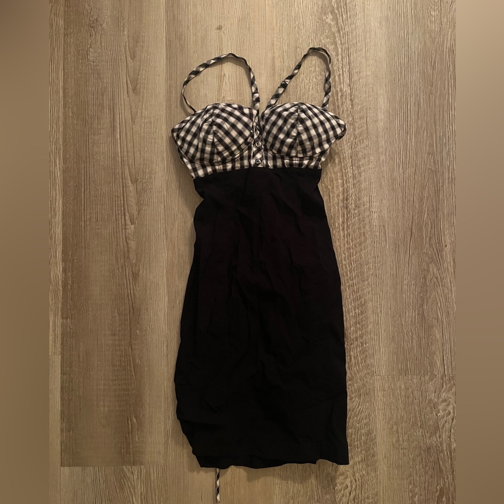 Vintage New Condition Black Gingham Check Guess Dress Size 5 XS / S